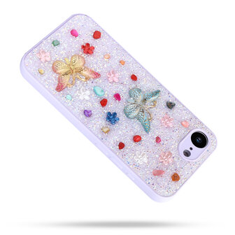 iPhone 16E - Vlinder Diamant Glitter - Paars