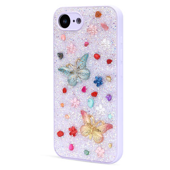 iPhone 16E - Vlinder Diamant Glitter - Paars