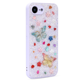 iPhone 16E - Vlinder Diamant Glitter - Paars