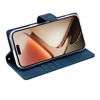 iPhone 16e - Suide Book Case &amp;amp; Glas - Blauw