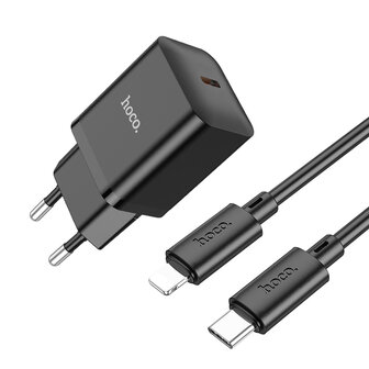 iPhone 14 Plus - Lightning Kabel naar Type C (1 Meter) &amp;amp; Stekker (N27) - 20W - Zwart