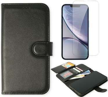 iPhone 16e - Zwart - 2 in 1 HQ Book Case met Extra Vakken &amp;amp; Glas