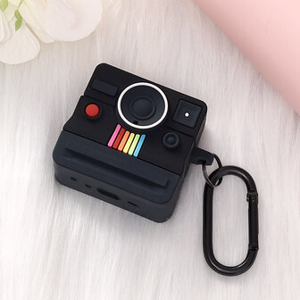 AirPods 4 - Zwart - Polaroid Soft Cover met Ring &amp;amp; Sleutelhanger