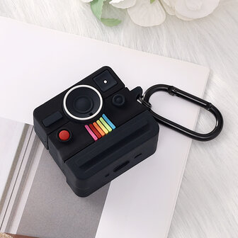 AirPods 4 - Zwart - Polaroid Soft Cover met Ring &amp;amp; Sleutelhanger