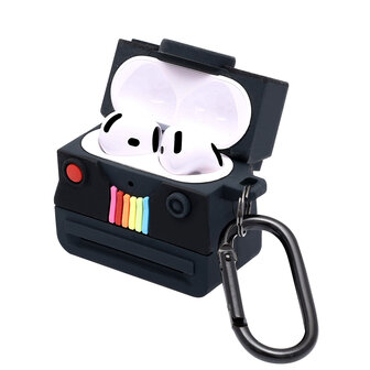 AirPods 4 - Zwart - Polaroid Soft Cover met Ring &amp;amp; Sleutelhanger