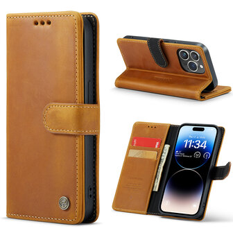 iPhone 14 Pro Bruin - Lederen Book Case