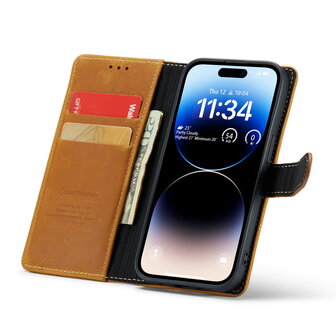 iPhone 14 Pro Bruin - Lederen Book Case