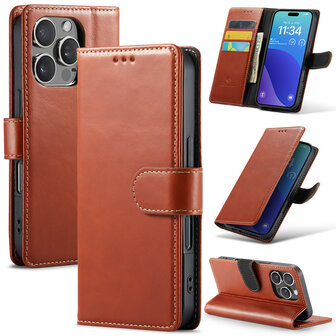 iPhone 16 Pro - Bruin - Lederen Book Case