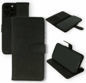 iPhone 13 Pro Max Zwart - Lederen Book Case