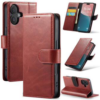 iPhone 16 - Rood - Lederen Book Case
