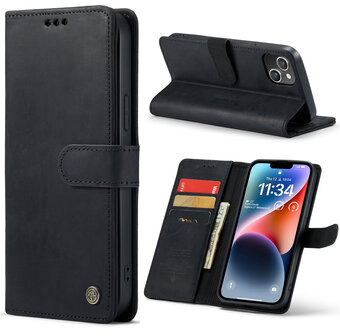 iPhone 15 Zwart - Lederen Book Case