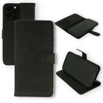 iPhone 12 Pro Max Zwart - Lederen Book Case