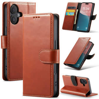 iPhone 16 - Bruin - Lederen Book Case