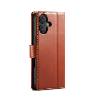iPhone 16 - Bruin - Lederen Book Case