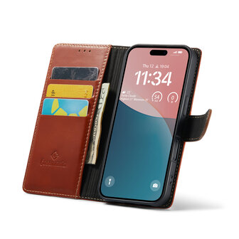 iPhone 16 - Bruin - Lederen Book Case