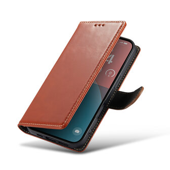 iPhone 16 - Bruin - Lederen Book Case