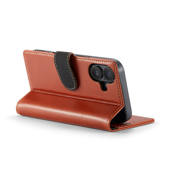 iPhone 16 - Bruin - Lederen Book Case