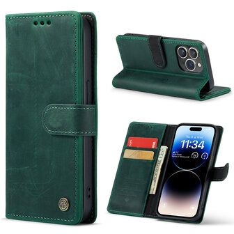 iPhone 14 Pro Groen - Lederen Book Case