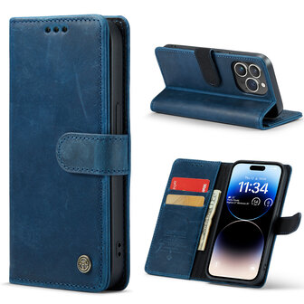 iPhone 14 Pro Blauw - Lederen Book Case