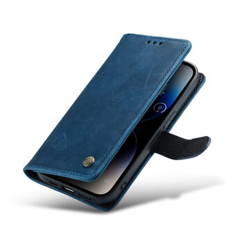 iPhone 14 Pro Blauw - Lederen Book Case