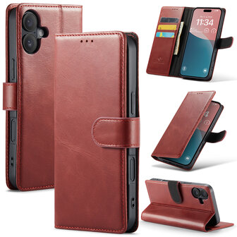 iPhone 16 Plus - Rood - Lederen Book Case