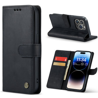 iPhone 14 Pro Zwart - Lederen Book Case
