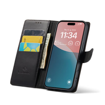 iPhone 16 - Zwart - Lederen Book Case