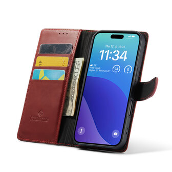 iPhone 16 Pro - Rood - Lederen Book Case