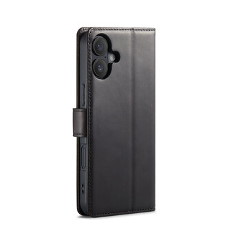 iPhone 16 Plus - Zwart - Lederen Book Case