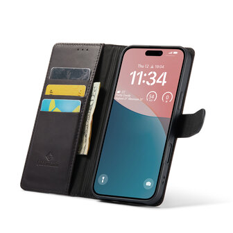iPhone 16 Plus - Zwart - Lederen Book Case