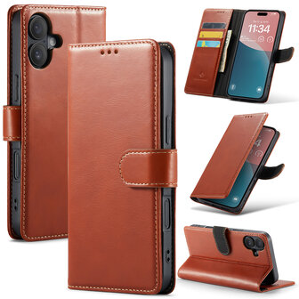iPhone 16 Plus - Bruin - Lederen Book Case