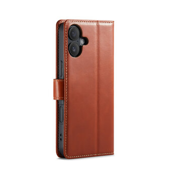 iPhone 16 Plus - Bruin - Lederen Book Case