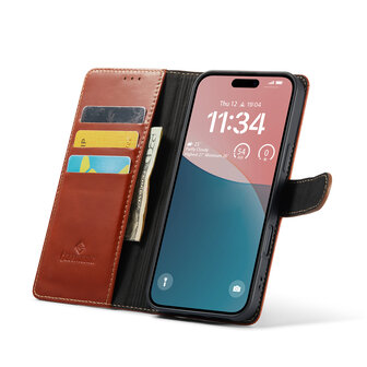 iPhone 16 Plus - Bruin - Lederen Book Case