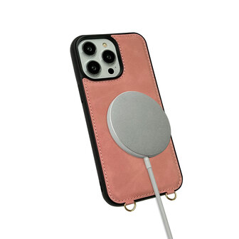 iPhone 16 Pro Max - Pale Pink - 2 in 1 MagSafe Wallet Case met Koord