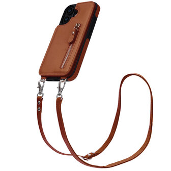 iPhone 16 - Bruin - Back Cover met Koord