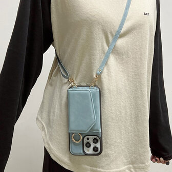 iPhone 16 Pro - Aqua Blue - 2 in 1 MagSafe Wallet Case met Koord