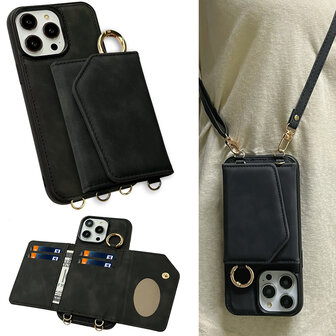 iPhone 14 Pro - Charcoal Gray - 2 in 1 MagSafe Wallet Case - met Koord