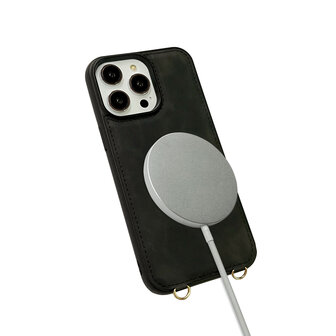 iPhone 14 Pro - Charcoal Gray - 2 in 1 MagSafe Wallet Case - met Koord