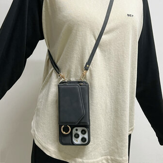 iPhone 14 Pro - Charcoal Gray - 2 in 1 MagSafe Wallet Case - met Koord