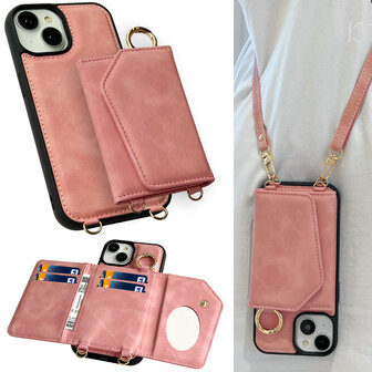 iPhone 16 - Pale Pink - 2 in 1 MagSafe Wallet Case met Koord