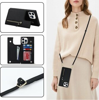 iPhone 14 Pro Zwart - Back Cover met Koord