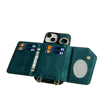 iPhone 16 Plus - Emerald Green - 2 in 1 MagSafe Wallet Case met Koord
