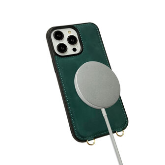 iPhone 16 Pro Max - Emerald Green - 2 in 1 MagSafe Wallet Case met Koord