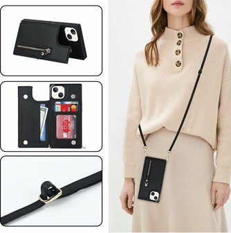 iPhone 15 Zwart - Back Cover met Koord