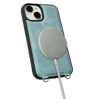 iPhone 16 Plus - Aqua Blue - 2 in 1 MagSafe Wallet Case met Koord