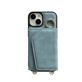 iPhone 16 Plus - Aqua Blue - 2 in 1 MagSafe Wallet Case met Koord