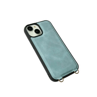 iPhone 16 Plus - Aqua Blue - 2 in 1 MagSafe Wallet Case met Koord