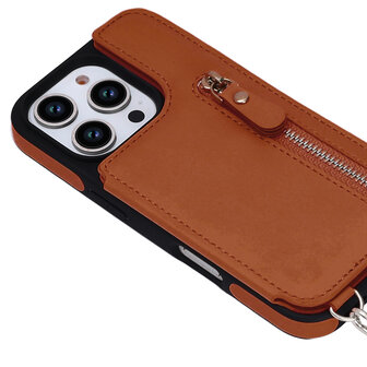 iPhone 16 Pro - Bruin - Back Cover met Koord