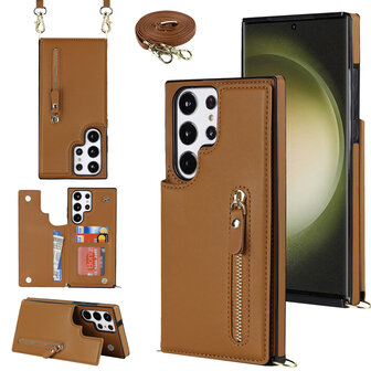 Samsung S24 Ultra Bruin - Back Cover met Koord