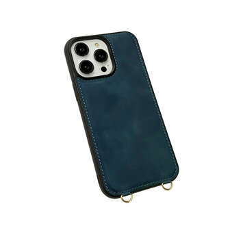 iPhone 16 Pro Max - Navy Blue - 2 in 1 MagSafe Wallet Case met Koord